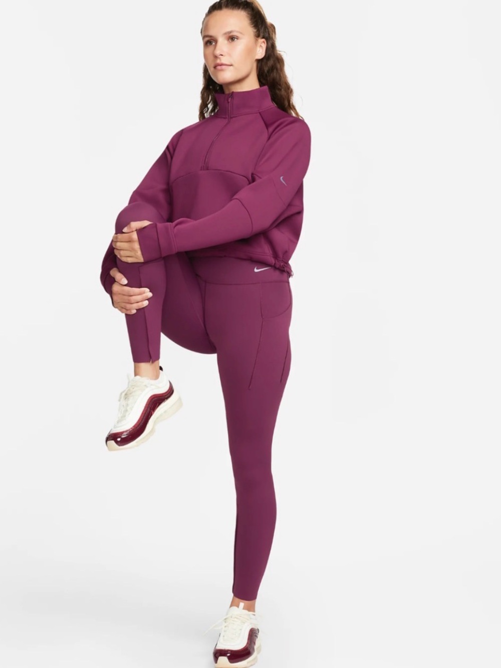 Nike Dri-FIT Cropped Quarter Zip Pullover Burgundy XS Oversized Fit sporty